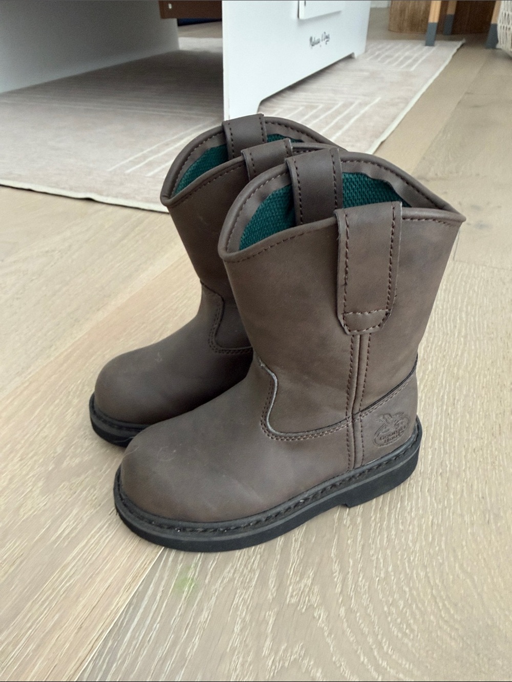 Georgia Boot Kids Brown Leather Pull-On Boots with Green Lining